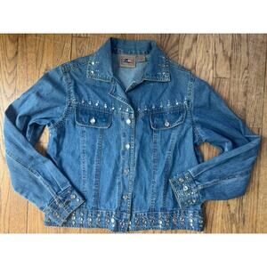 Don’t Mess With Texas Vintage Western Denim Rhinestone trucker Jacket Sz Medium